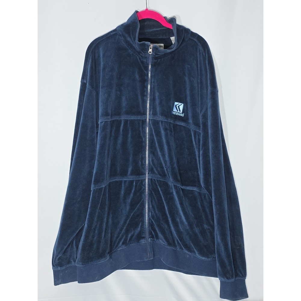 VINTAGE Karl Kani Jacket XL‎ Navy Velour Track Jacket Full Zipper Coat Outdoors